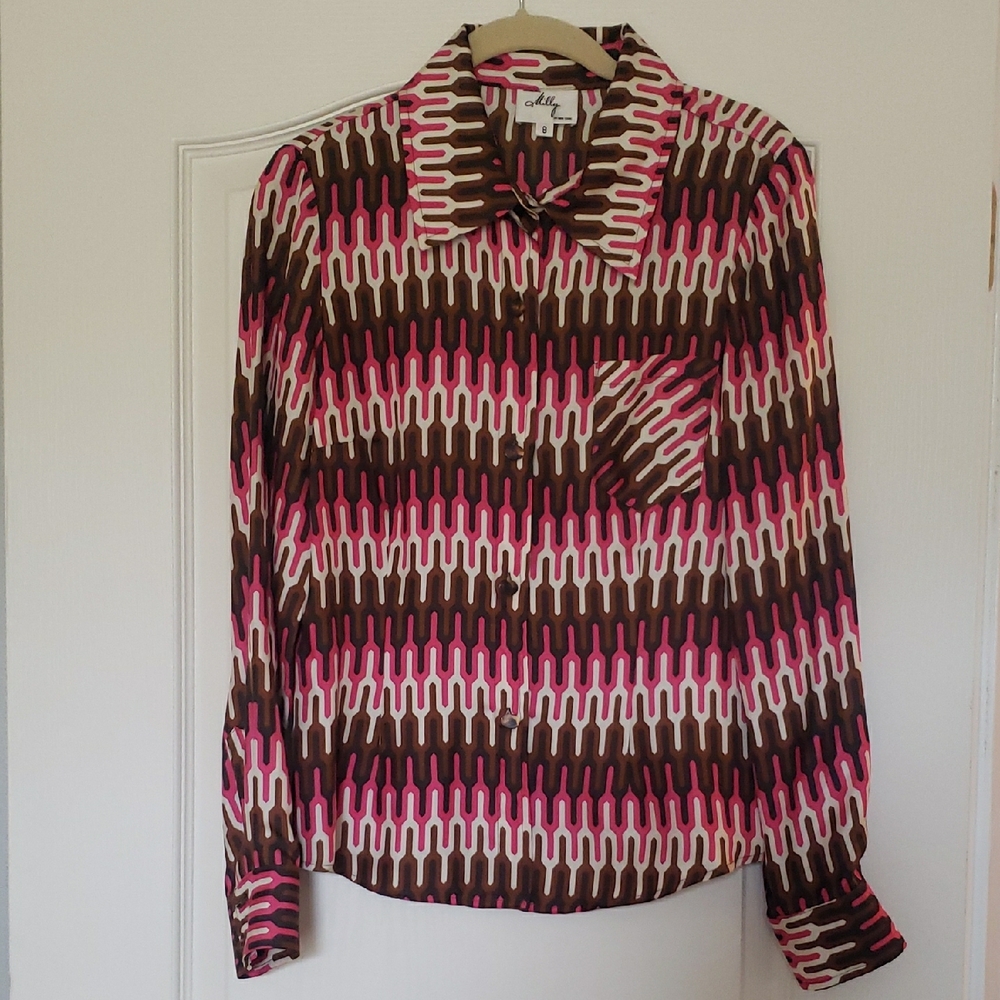 Vintage Silk Pink and Brown Patterned Top
